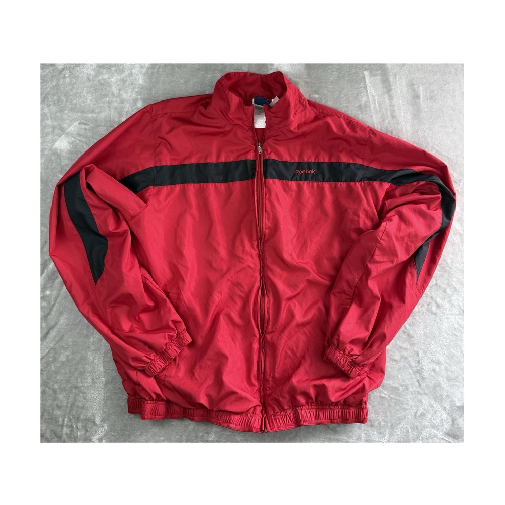 Reebok Red Full Zip Windbreaker Jacket Men's XL Athletic Track Jacket